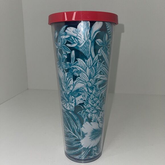 STARBUCKS 2016 Blue Tropical Hawaiian Flowers TUMBLER 24 Oz - Picture 2 of 8